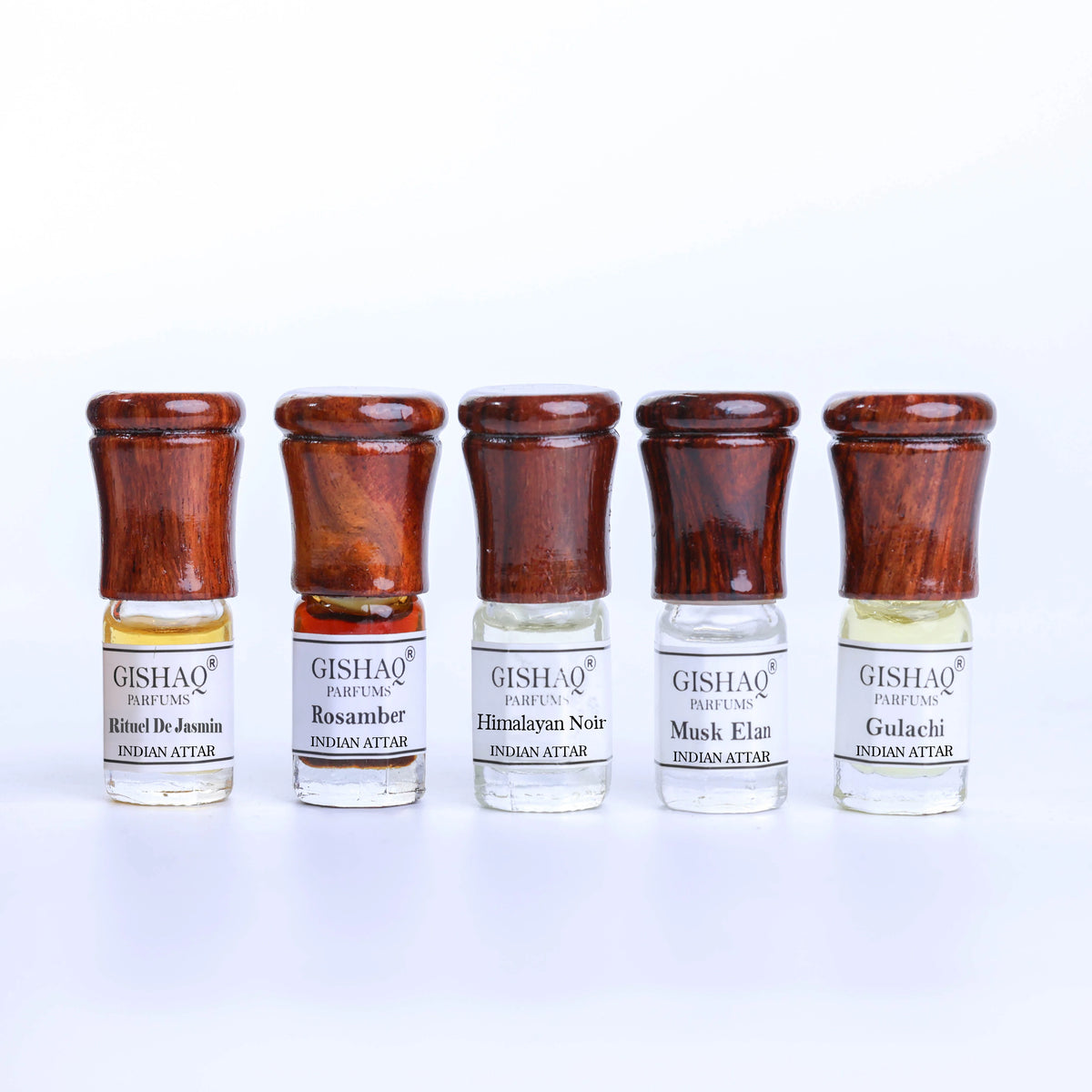 Signature Attar Quintet by Gishaq Parfums – Luxury 3ml Attar Discovery Set from Kannauj