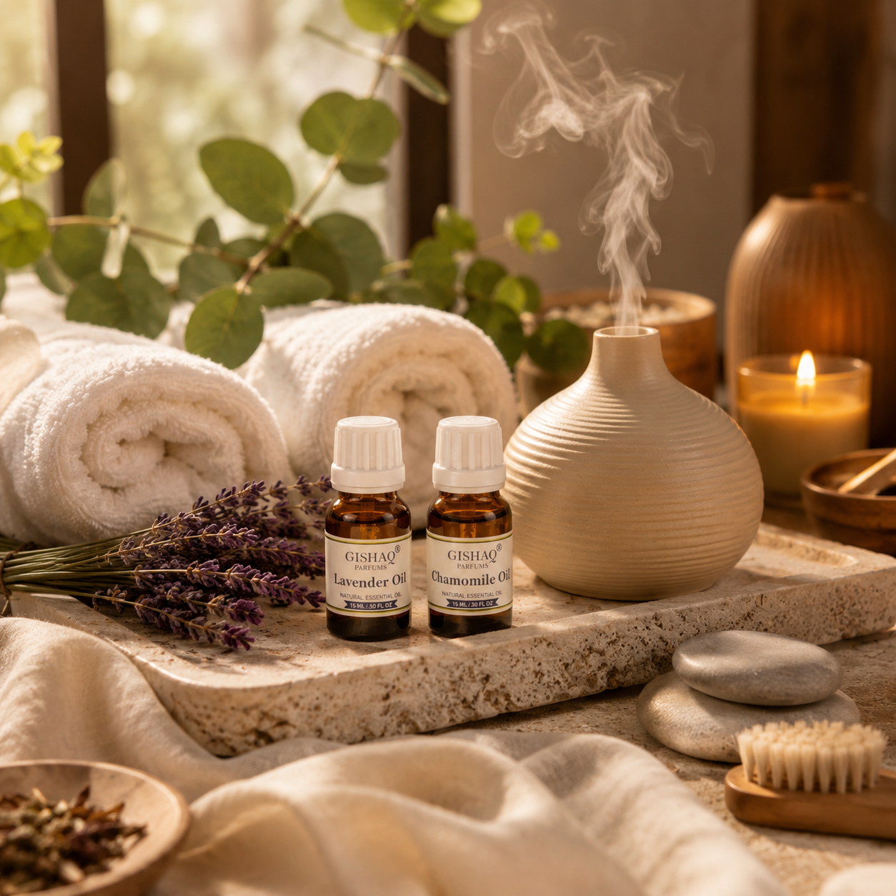 6 Premium Essential Oils for Aromatherapy – Lavender, Chamomile, Rose, Jasmine, Sandalwood and Frankincense by Gishaq Parfums